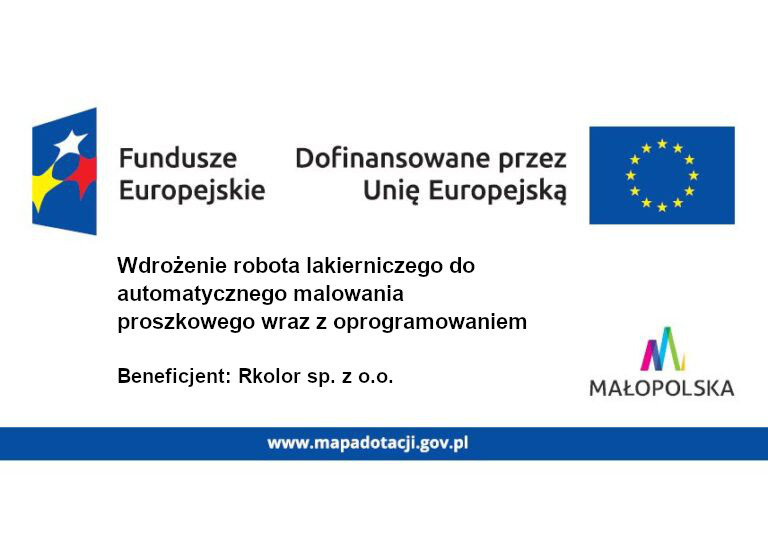 A banner featuring European Union funding information for Rkolor sp. z o.o.., highlighting innovation and competitiveness in Małopolska.